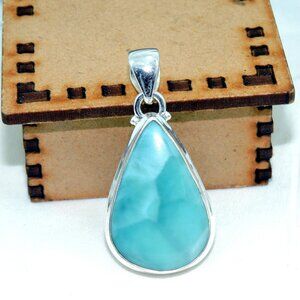 Natural Larimar Gemstone Pendant, 925 Sterling Silver, Statement Pendant